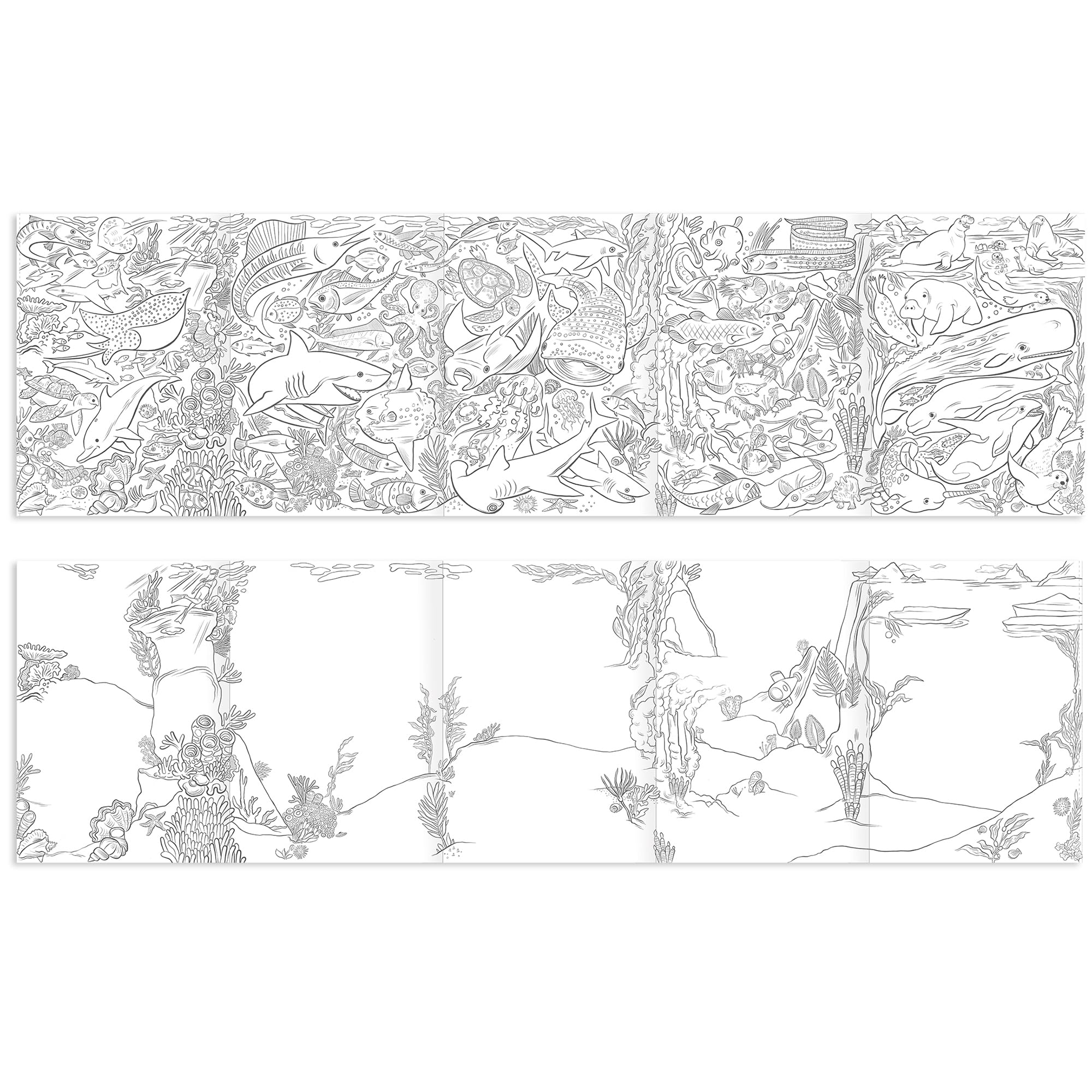 eeBoo Under The Sea Fold-Out Coloring Book – 39 Inch Mural with 50 Stickers for Kids Ages 3+