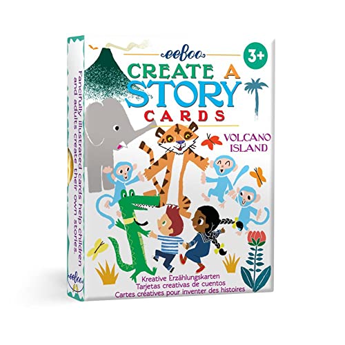eeBoo Volcano Island Storytelling Cards – 36 Illustrated Pre-Literacy Cards for Ages 3+