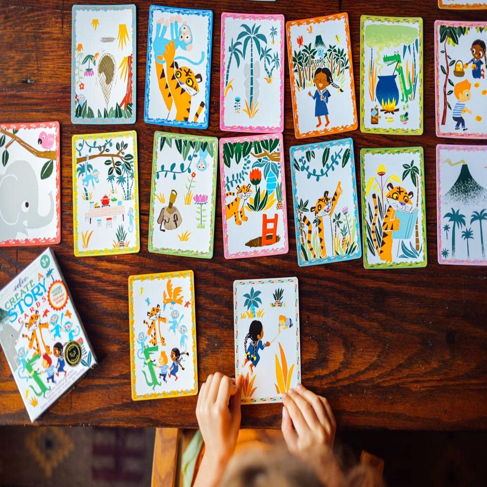 eeBoo Volcano Island Storytelling Cards – 36 Illustrated Pre-Literacy Cards for Ages 3+
