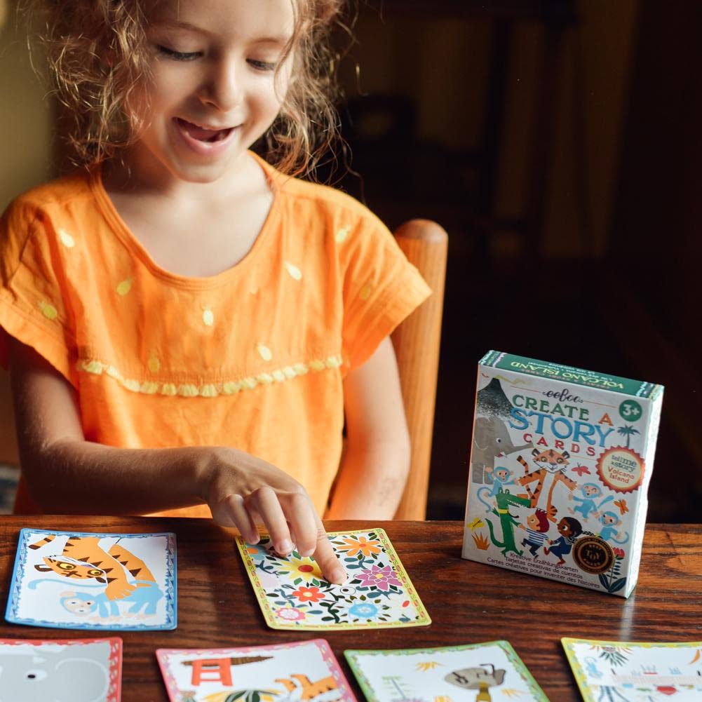 eeBoo Volcano Island Storytelling Cards – 36 Illustrated Pre-Literacy Cards for Ages 3+
