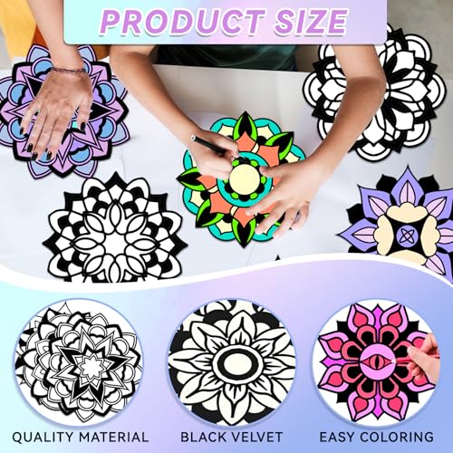 EggSun 48-Piece Mandala Fuzzy Velvet Coloring Posters Kit for Relaxation and Family Fun