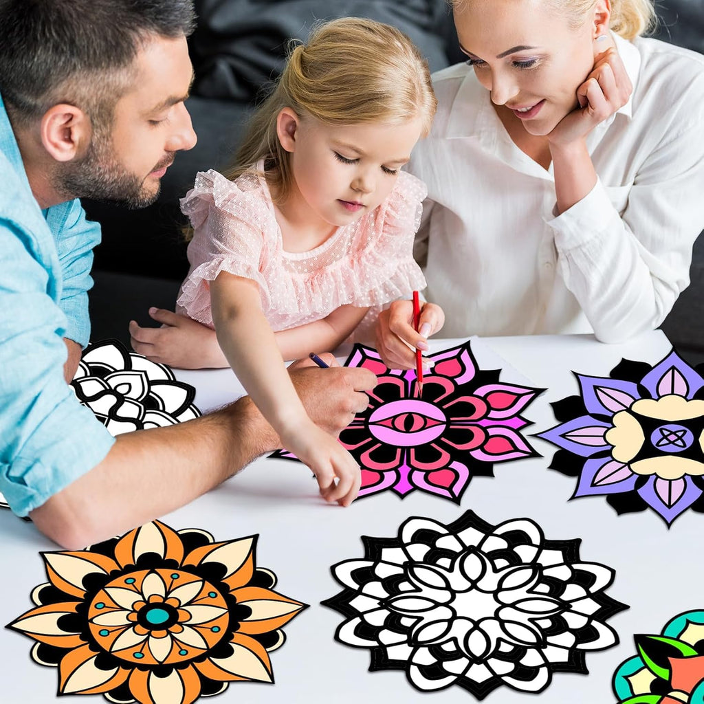 EggSun 48-Piece Mandala Fuzzy Velvet Coloring Posters Kit for Relaxation and Family Fun