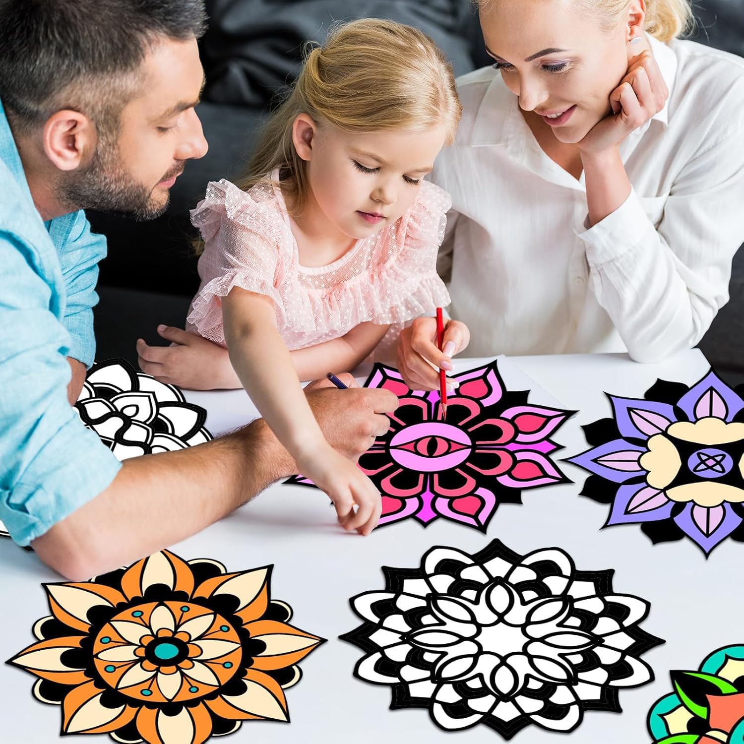 EggSun 48-Piece Mandala Fuzzy Velvet Coloring Posters Kit for Relaxation and Family Fun