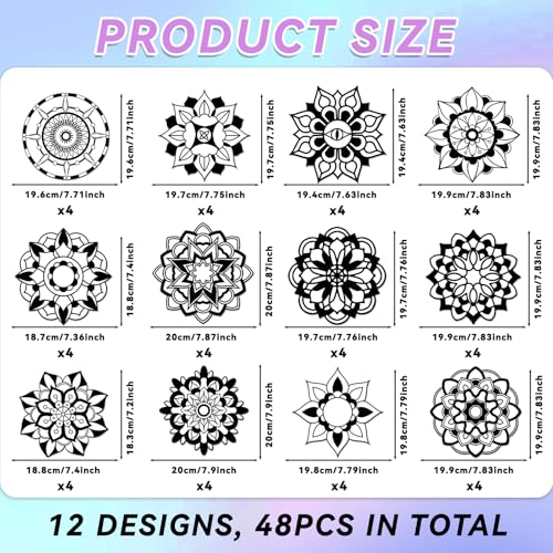 EggSun 48-Piece Mandala Fuzzy Velvet Coloring Posters Kit for Relaxation and Family Fun