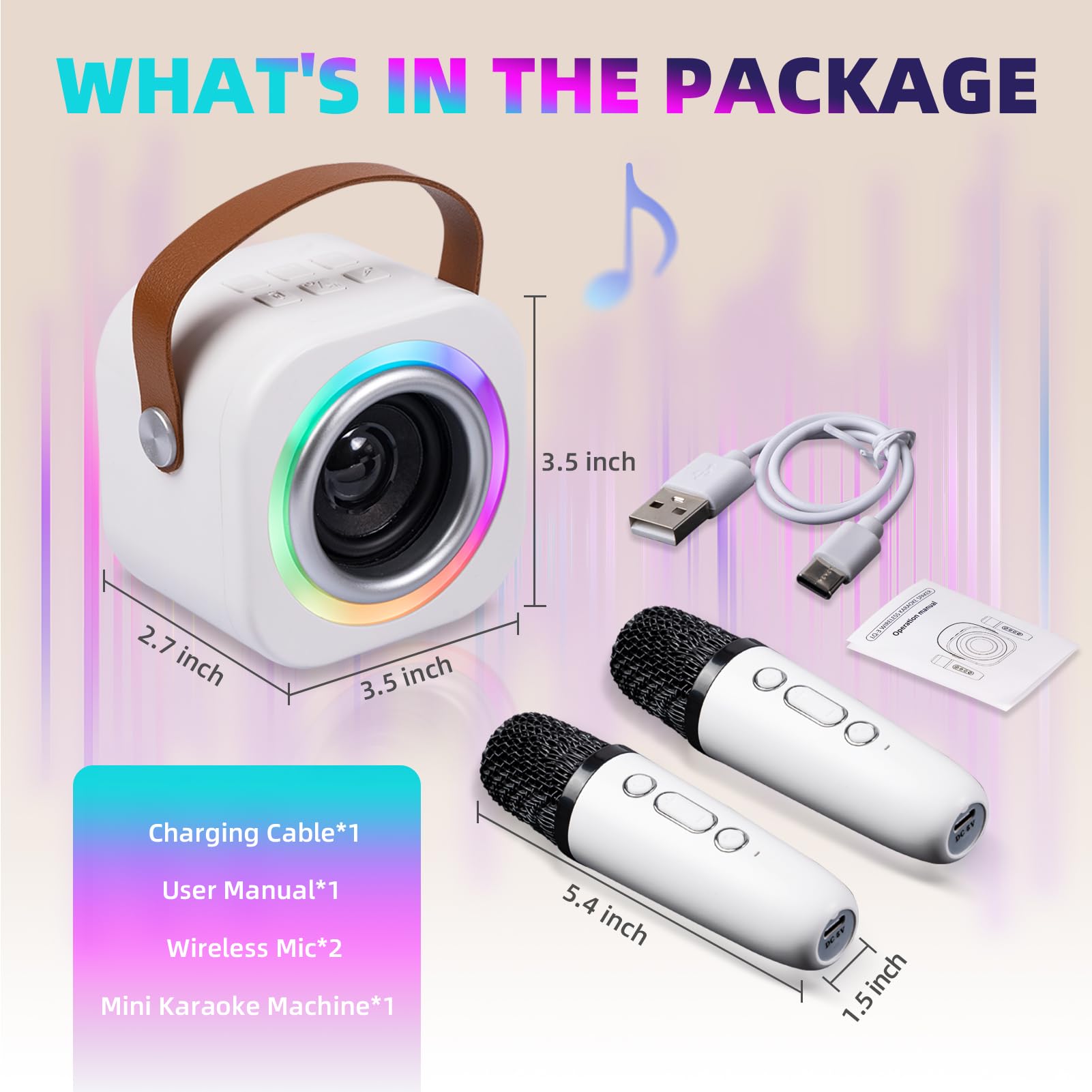 EGivwcvic Mini Karaoke Machine for Kids with 2 Wireless Mics – Safe, Rechargeable, and Portable Singing Toy for Ages 3-12