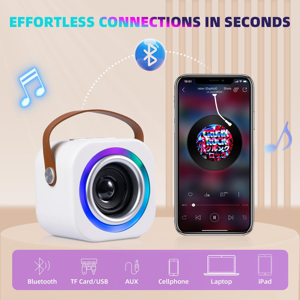 EGivwcvic Mini Karaoke Machine for Kids with 2 Wireless Mics – Safe, Rechargeable, and Portable Singing Toy for Ages 3-12
