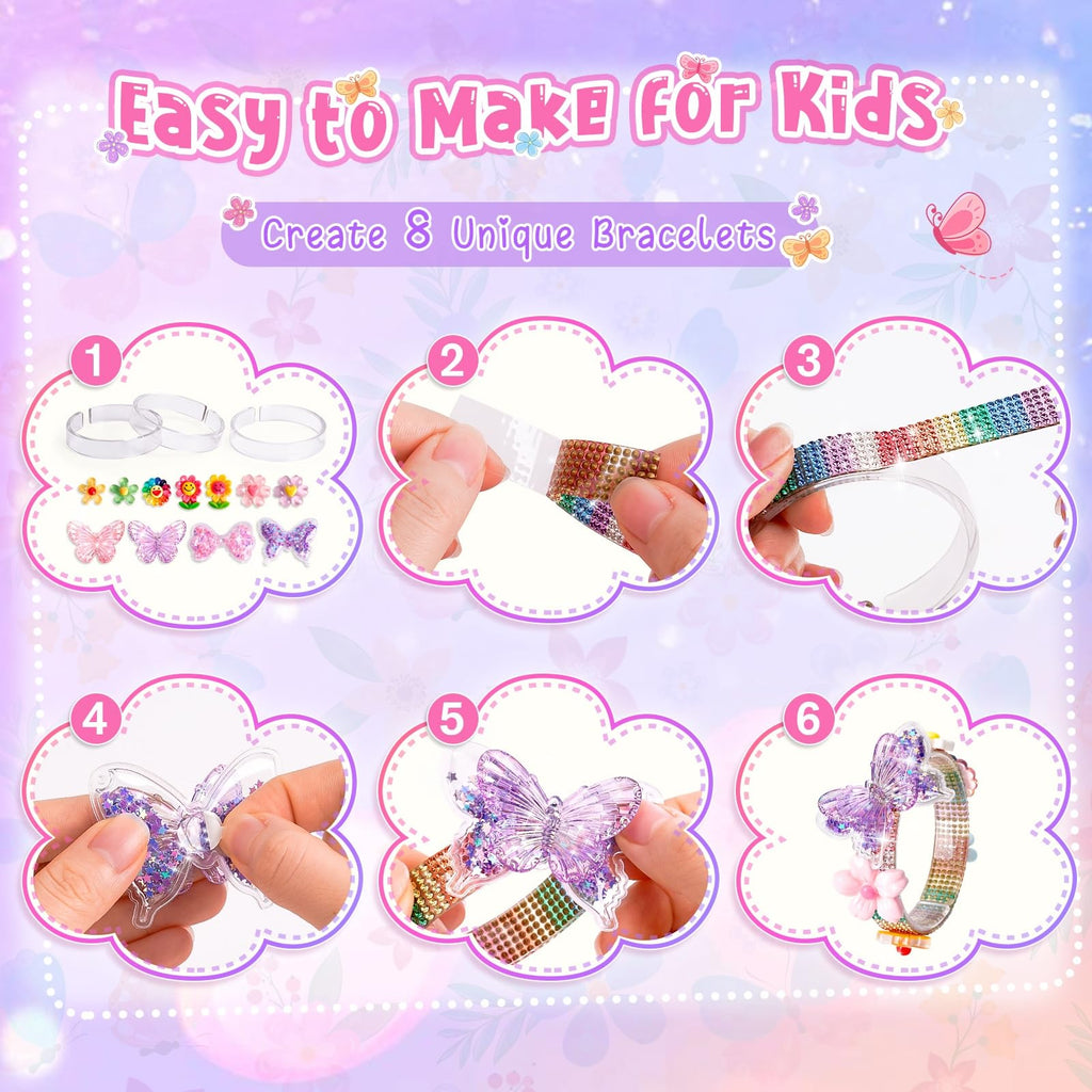 Eichhoo Butterfly & Flower Friendship Bracelet Making Kit for Girls Ages 5-12 - 8 Bracelets, 50 Charms, Adhesive Dots