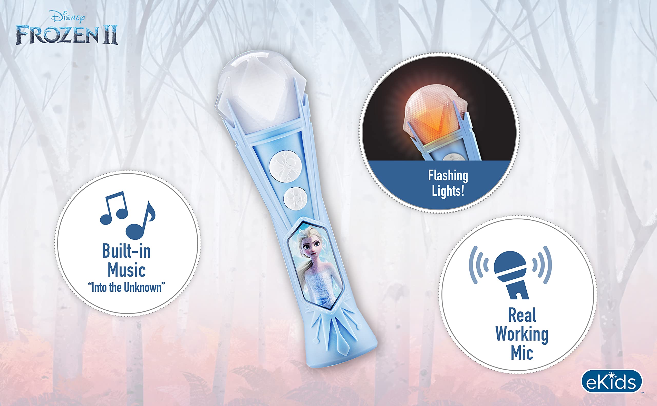 eKids Frozen Microphone Toy for Kids – Built-in Songs & Flashing Lights, Ages 3+
