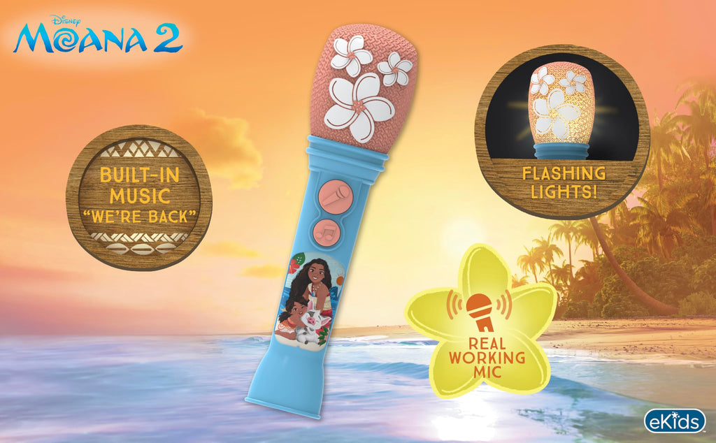 eKids Moana Sing Along Microphone - Kid's Musical Toy with Built-in Music and Flashing Lights