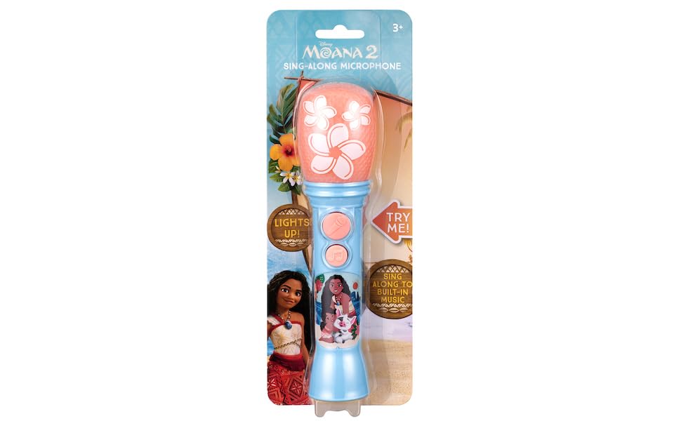 eKids Moana Sing Along Microphone - Kid's Musical Toy with Built-in Music and Flashing Lights