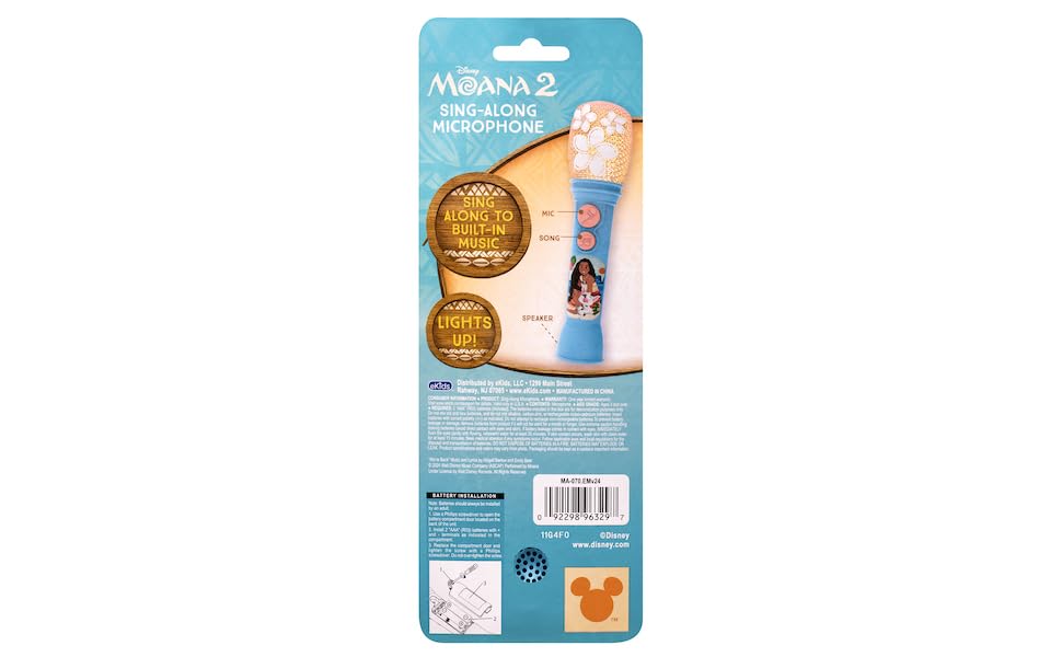 eKids Moana Sing Along Microphone - Kid's Musical Toy with Built-in Music and Flashing Lights