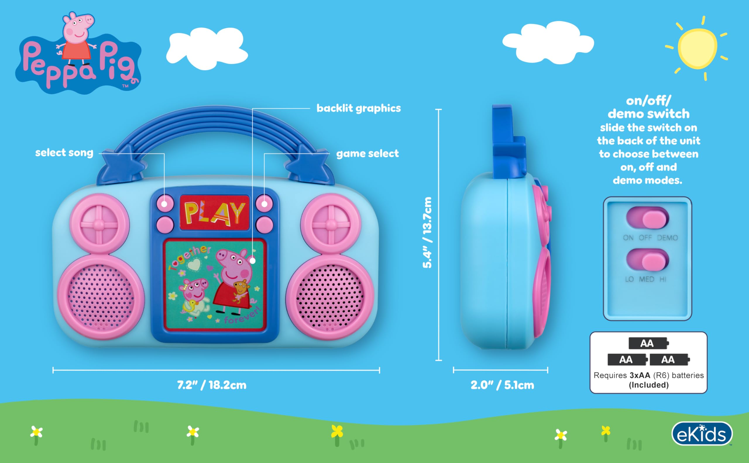 eKids Peppa Pig Music Player for Toddlers – 4 Songs & Flashing Lights