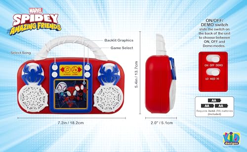 eKids Spidey Music Player with Lights and Freeze Dance for Toddlers Ages 3+