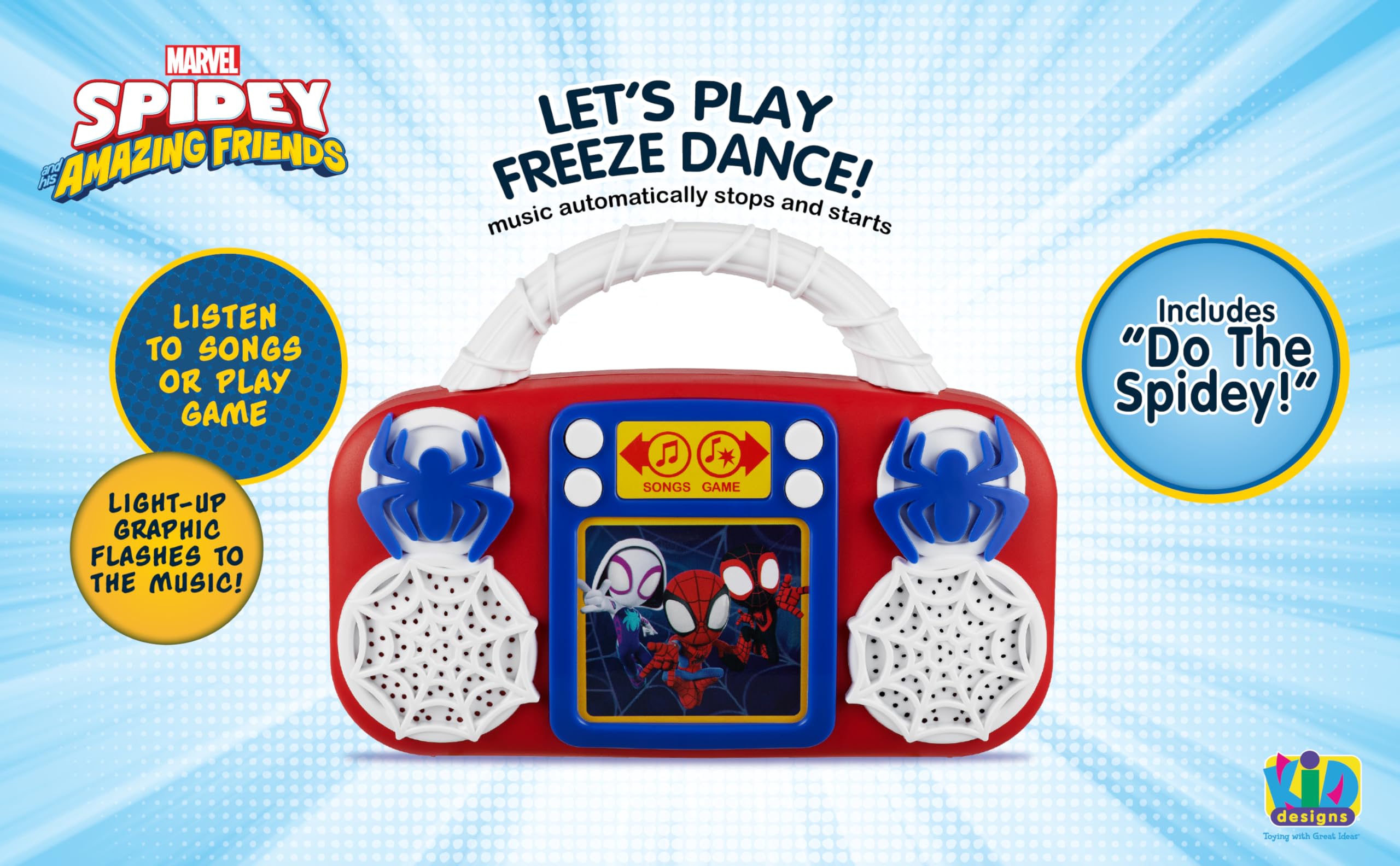 eKids Spidey Music Player with Lights and Freeze Dance for Toddlers Ages 3+