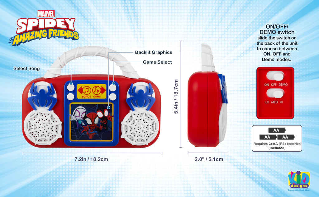 eKids Spidey Music Player with Lights and Freeze Dance for Toddlers Ages 3+