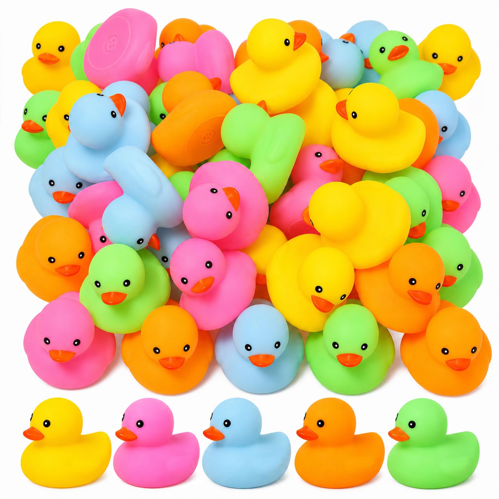 EKisemio 50-Pack Mini Rubber Ducks – Multicolor Squeaky Bath Toys for Parties, Pool, and Classroom Prizes