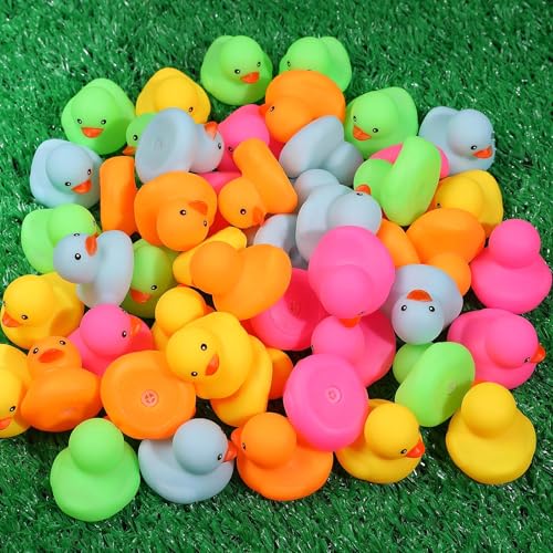 EKisemio 50-Pack Mini Rubber Ducks – Multicolor Squeaky Bath Toys for Parties, Pool, and Classroom Prizes
