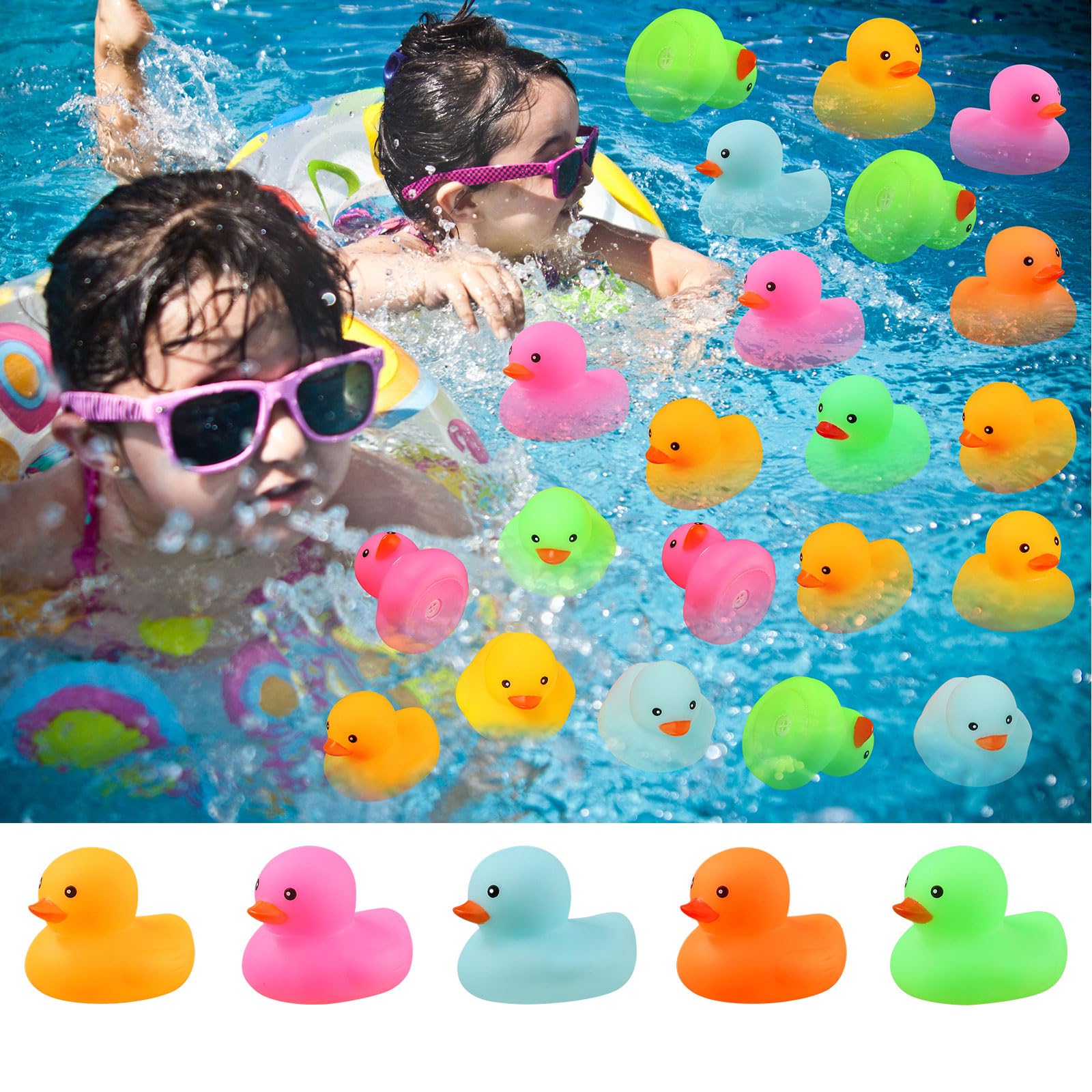EKisemio 50-Pack Mini Rubber Ducks – Multicolor Squeaky Bath Toys for Parties, Pool, and Classroom Prizes
