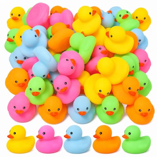EKisemio 50-Pack Mini Rubber Ducks – Multicolor Squeaky Bath Toys for Parties, Pool, and Classroom Prizes