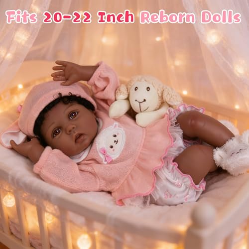 EKOKIZ 4-Piece Reborn Doll Outfit for 20-22 Inch Dolls - Pink Lamb & Bunny Theme with Hat, Top, Bloomers, Booties