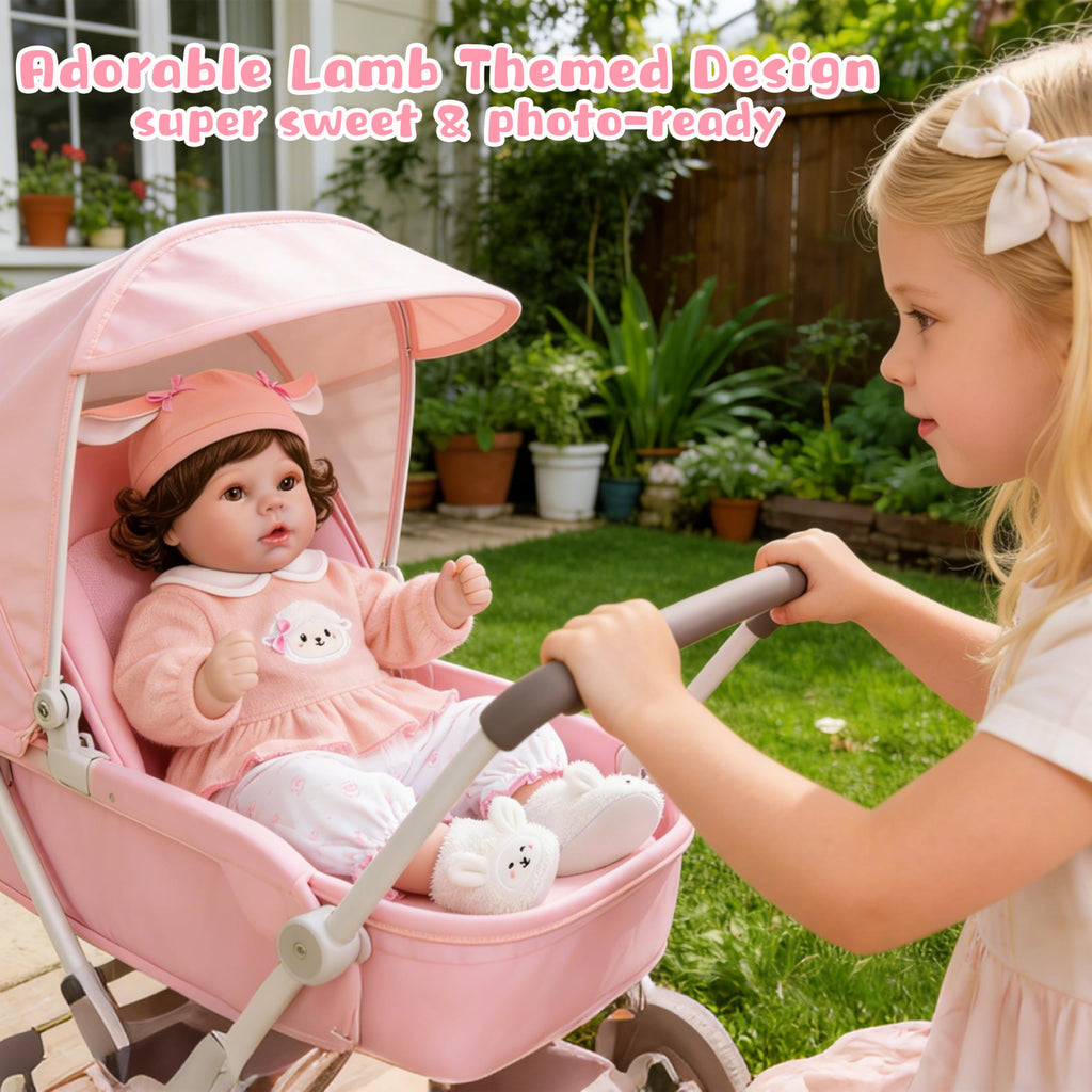 EKOKIZ 4-Piece Reborn Doll Outfit for 20-22 Inch Dolls - Pink Lamb & Bunny Theme with Hat, Top, Bloomers, Booties