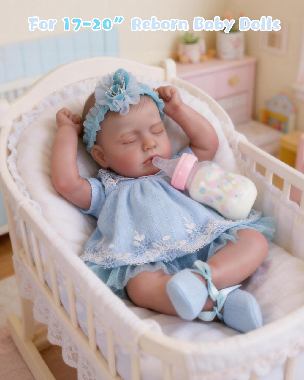 EKOKIZ Blue Baby Doll Clothes Set for 17-20 Inch Reborn Dolls - Includes Hairband, Dress, Shoes, and Gift Box