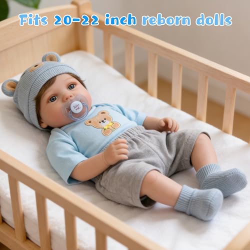 EKOKIZ Blue Bear Pattern Reborn Baby Doll Clothes Set for 20-22 Inch Dolls - Onesie, Hat, Shoes & Shorts