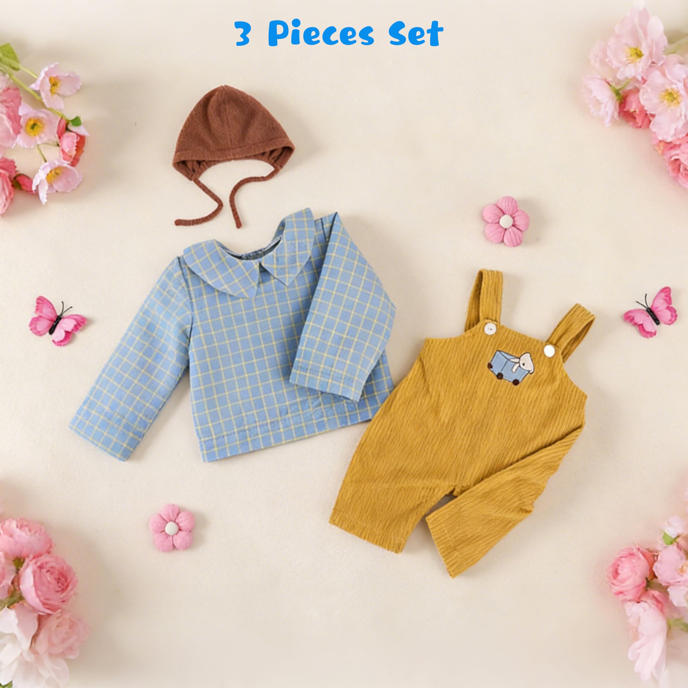 EKOKIZ Reborn Baby Doll Clothes – Outfit with Hat, Shirt, and Pants for 17-20 Inch Dolls