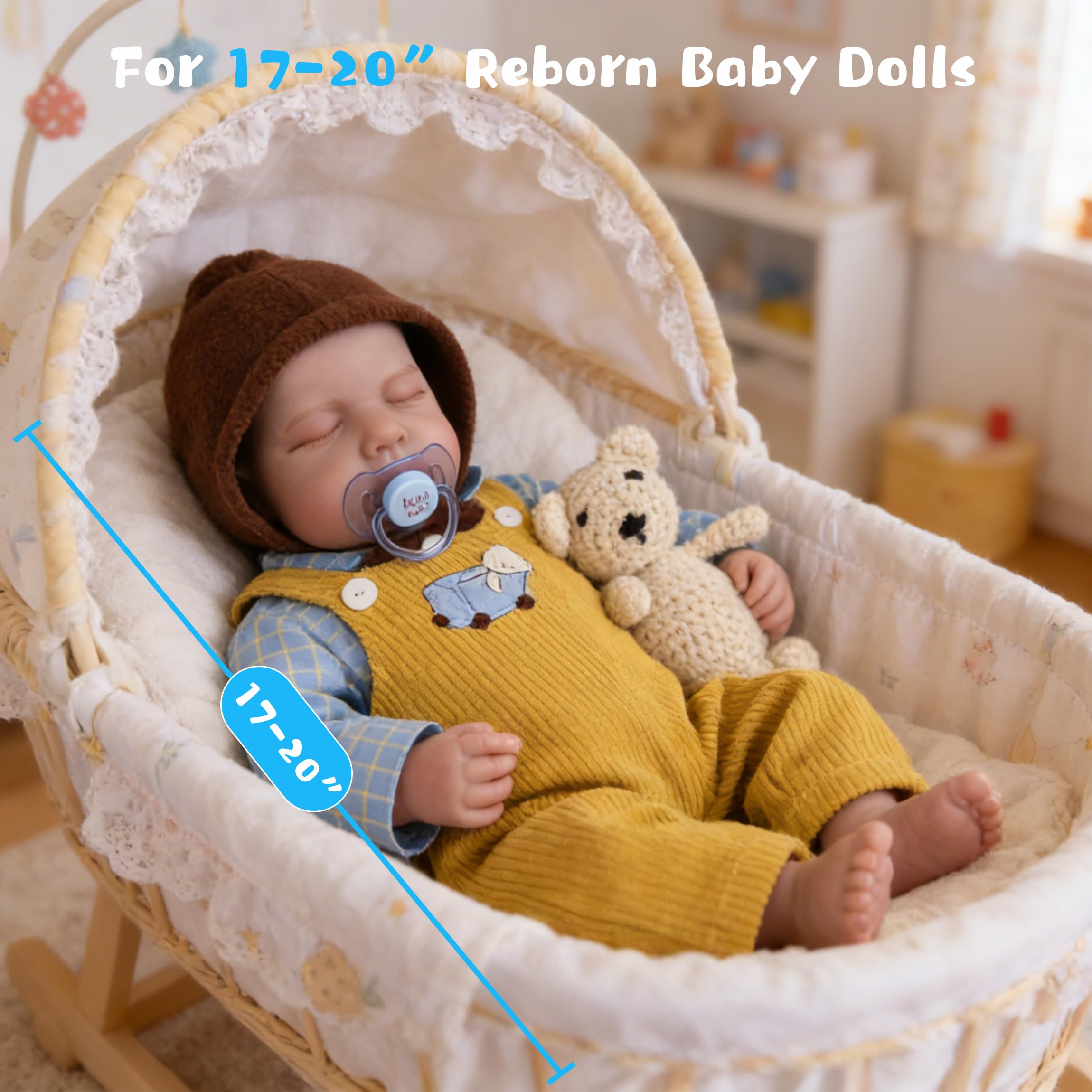 EKOKIZ Reborn Baby Doll Clothes – Outfit with Hat, Shirt, and Pants for 17-20 Inch Dolls