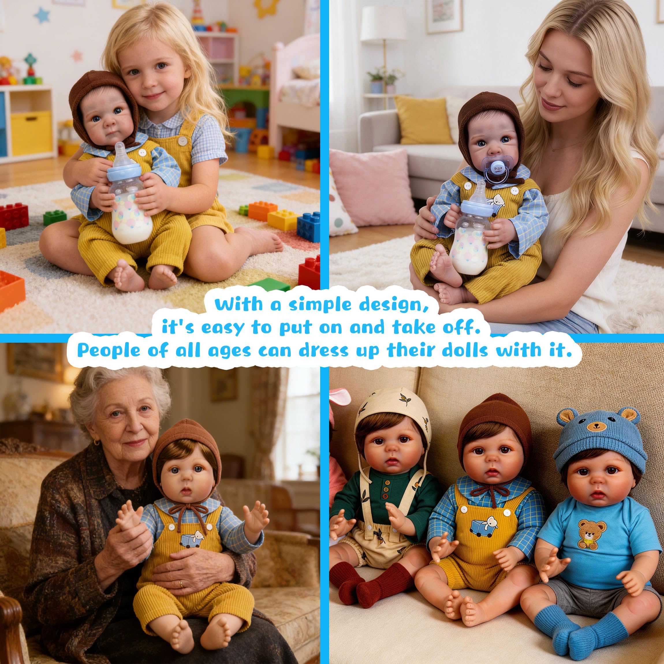 EKOKIZ Reborn Baby Doll Clothes – Outfit with Hat, Shirt, and Pants for 17-20 Inch Dolls