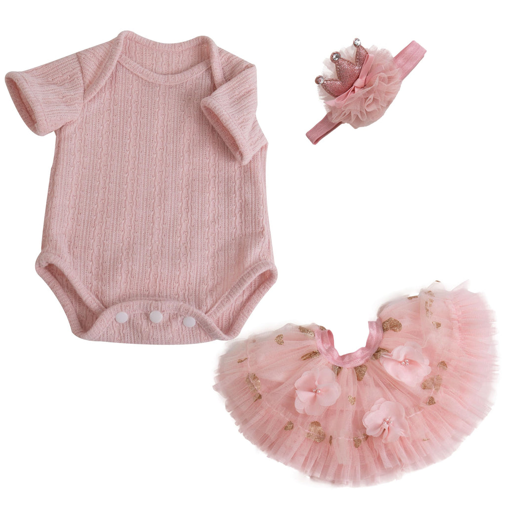 EKOKIZ Reborn Baby Doll Clothes – Pink Outfit Set for 17-20 Inch Dolls
