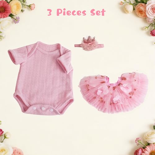 EKOKIZ Reborn Baby Doll Clothes – Pink Outfit Set for 17-20 Inch Dolls
