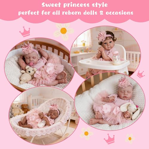 EKOKIZ Reborn Baby Doll Clothes – Pink Outfit Set for 17-20 Inch Dolls