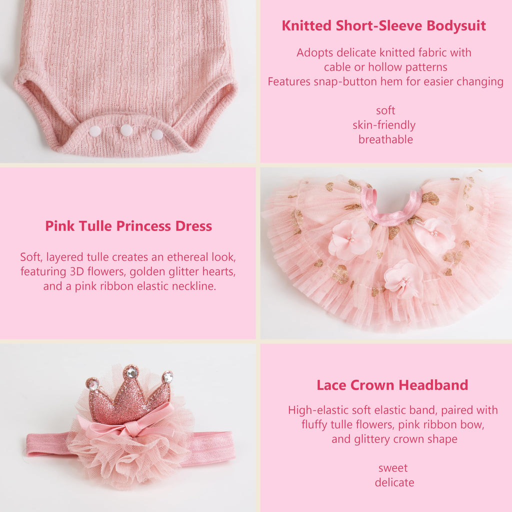 EKOKIZ Reborn Baby Doll Clothes – Pink Outfit Set for 17-20 Inch Dolls