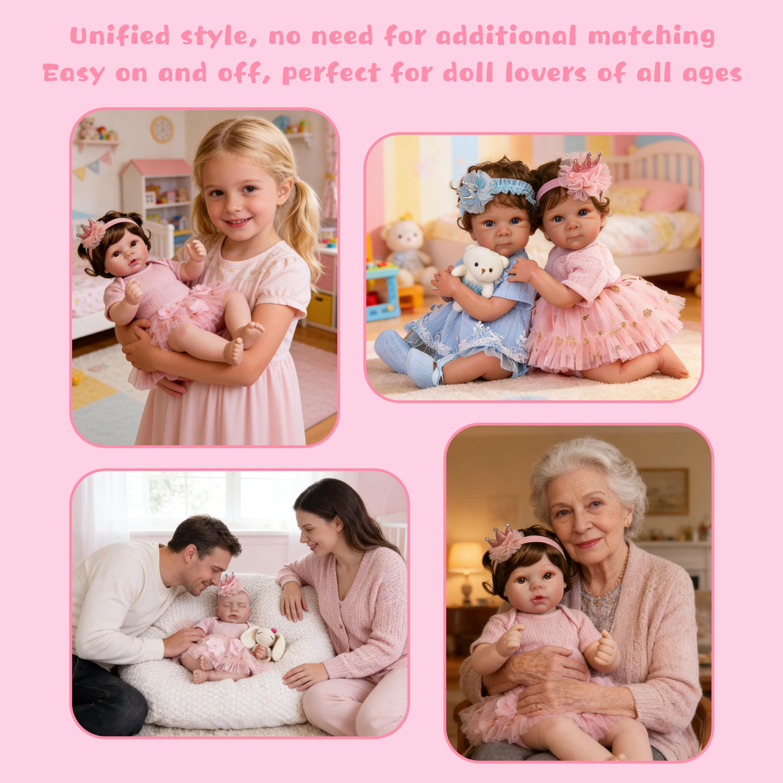 EKOKIZ Reborn Baby Doll Clothes – Pink Outfit Set for 17-20 Inch Dolls