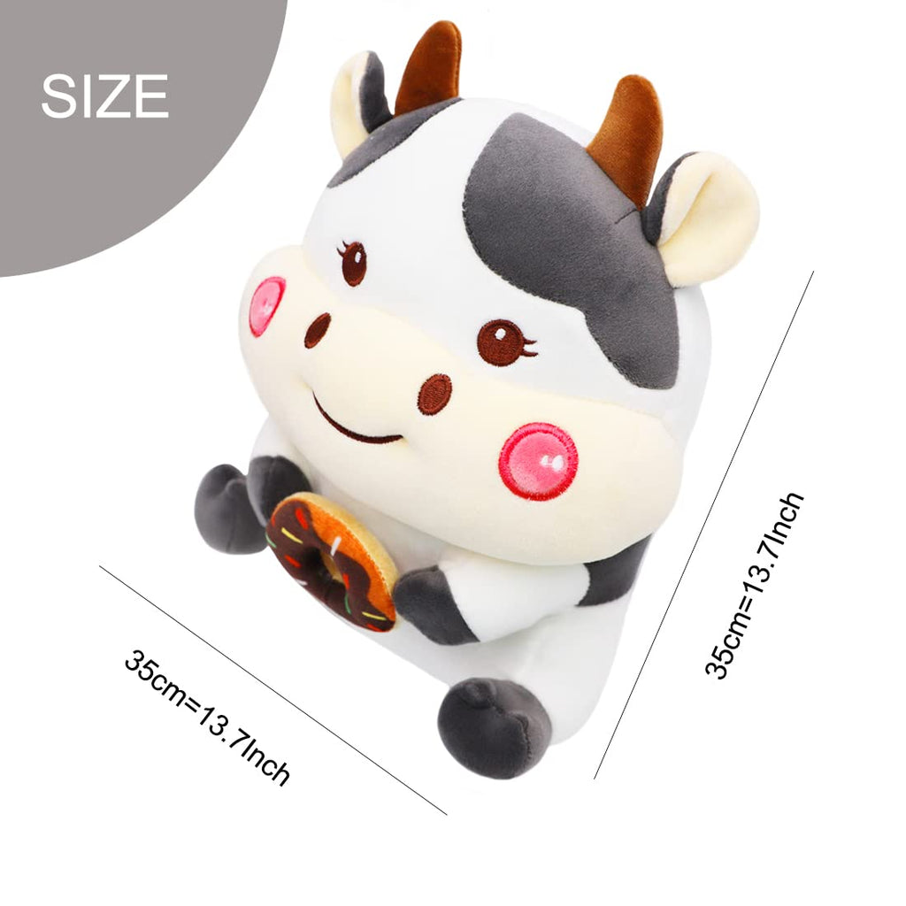 ELAINREN 11.8 Inch Cuddly Donut Cow Stuffed Animal - Soft Plush Cow Toy with Donut Decor
