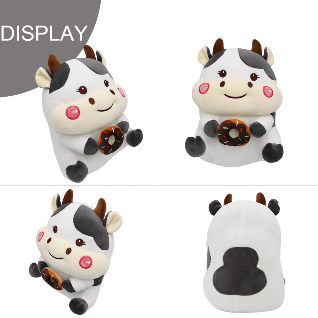 ELAINREN 11.8 Inch Cuddly Donut Cow Stuffed Animal - Soft Plush Cow Toy with Donut Decor