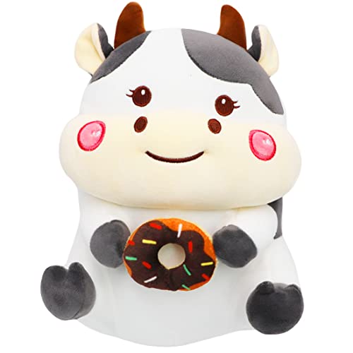 ELAINREN 11.8 Inch Cuddly Donut Cow Stuffed Animal - Soft Plush Cow Toy with Donut Decor