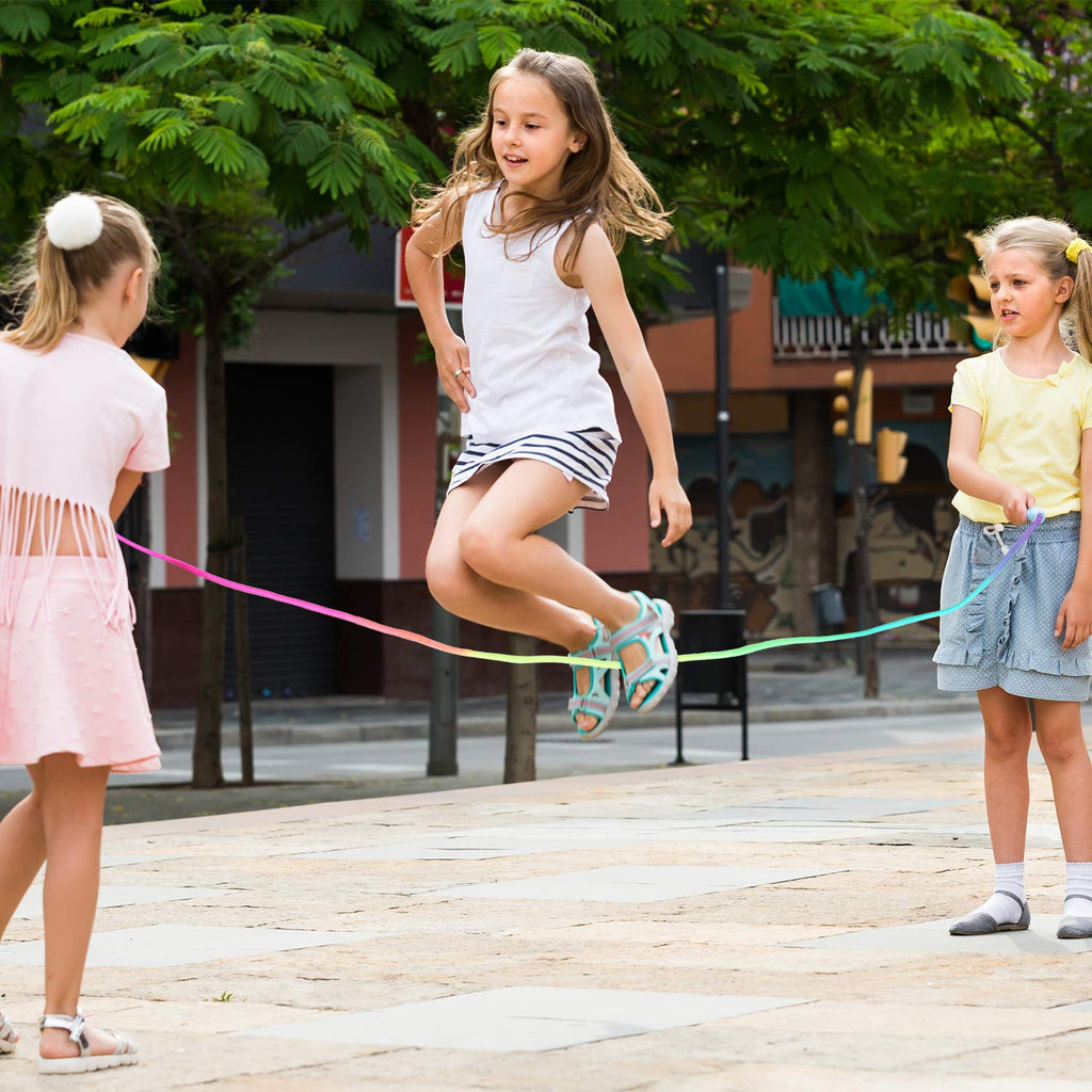 Elcoho 10-Pack Rainbow Jump Ropes for Kids - 7.2ft Adjustable Skipping Ropes with Colorful Gradient, Party Favors & Outdoor Fun