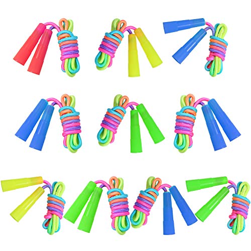 Elcoho 10-Pack Rainbow Jump Ropes for Kids - 7.2ft Adjustable Skipping Ropes with Colorful Gradient, Party Favors & Outdoor Fun