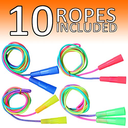 Elcoho 10-Pack Rainbow Jump Ropes for Kids - 7.2ft Adjustable Skipping Ropes with Colorful Gradient, Party Favors & Outdoor Fun
