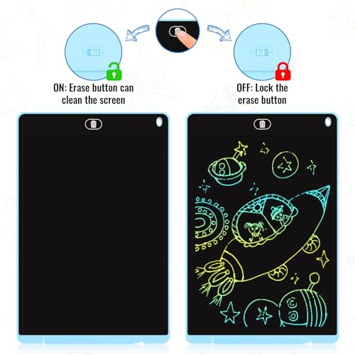 Electight 12 Inch LCD Writing Tablet 2-Pack, Blue – Reusable Doodle Board with Lock & Erase, Gift for Kids 3-8