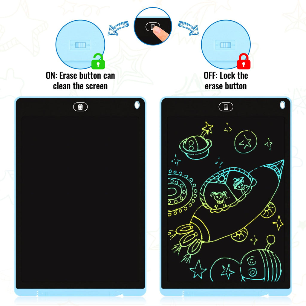 Electight 12 Inch LCD Writing Tablet 2-Pack, Blue – Reusable Doodle Board with Lock & Erase, Gift for Kids 3-8