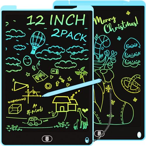 Electight 12 Inch LCD Writing Tablet 2-Pack, Blue – Reusable Doodle Board with Lock & Erase, Gift for Kids 3-8