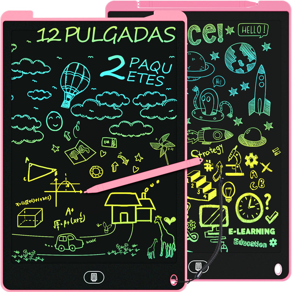 Electight 2-Pack 12-Inch LCD Writing Tablet for Kids – Colorful Doodle Board with Lock & Erase, Eye Protection, Pink