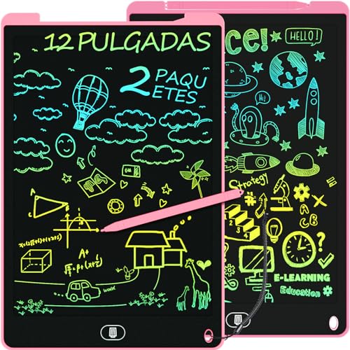Electight 2-Pack 12-Inch LCD Writing Tablet for Kids – Colorful Doodle Board with Lock & Erase, Eye Protection, Pink