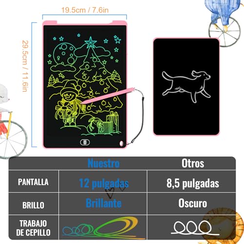 Electight 2-Pack 12-Inch LCD Writing Tablet for Kids – Colorful Doodle Board with Lock & Erase, Eye Protection, Pink
