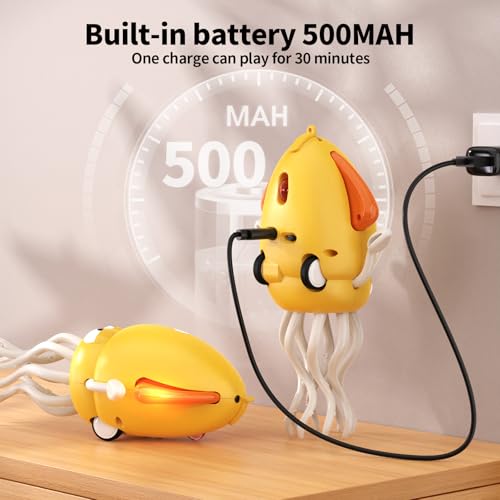 Electric Dancing Octopus Toy for Babies – Crawling, Music & Lights, Rechargeable Sensory Toy, Obstacle Avoidance (Yellow)