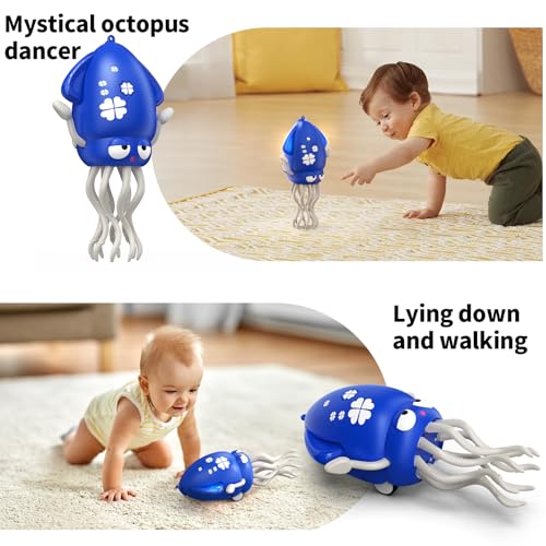 Electric Dancing Octopus Toy with LED Lights and Music - Rechargeable Interactive Crawling Toy for Toddlers (Blue)