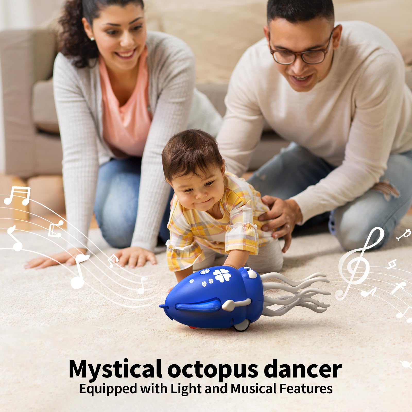 Electric Dancing Octopus Toy with LED Lights and Music - Rechargeable Interactive Crawling Toy for Toddlers (Blue)